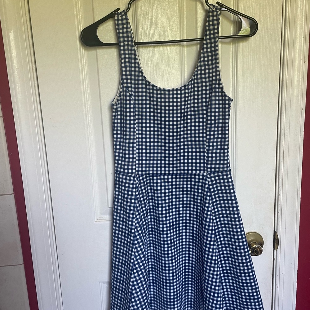 Gingham Blue and White Sleeveless Midi Sundress